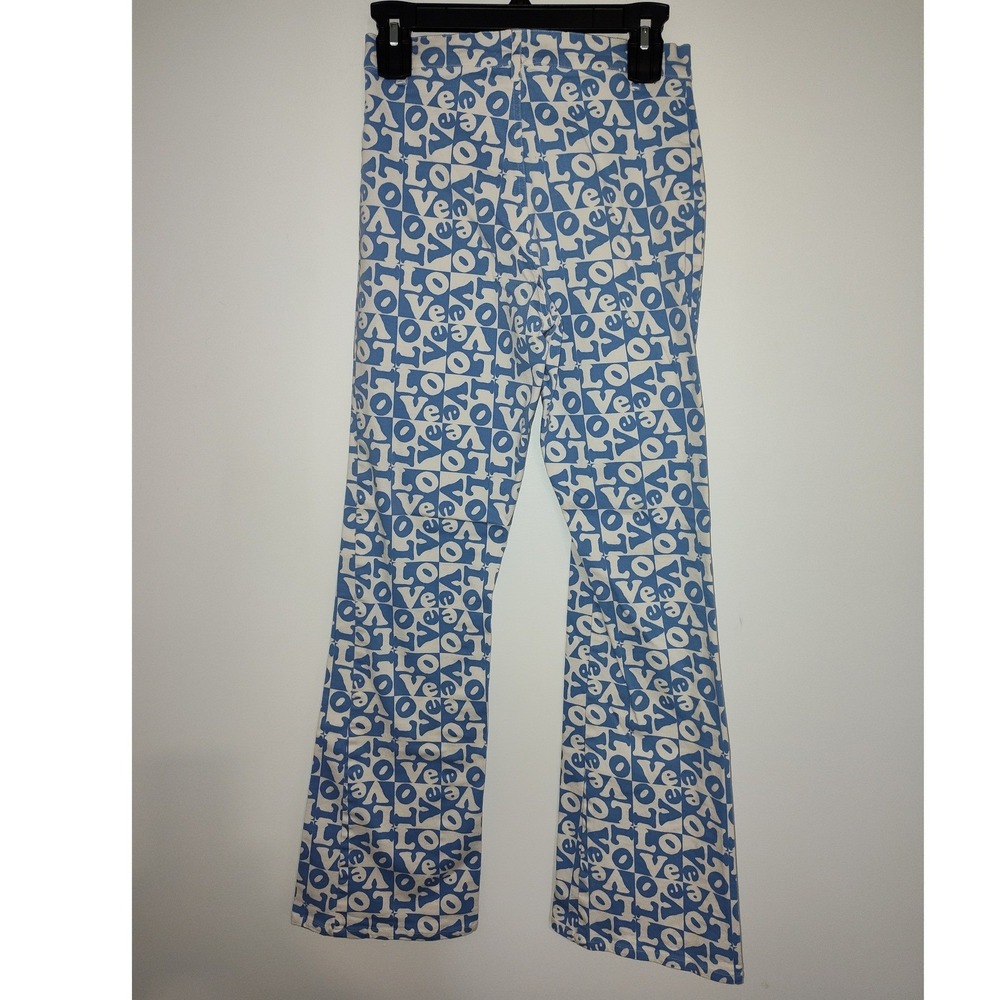 Motel Rocks Parallel Jeans Blue White Love Graphic Print High Waist Pants Size S